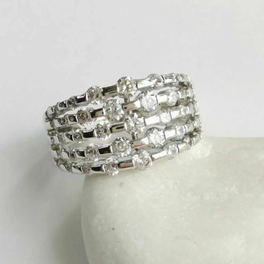 CZ Multi Row dome ring in 14k Gold Overlay Size 10